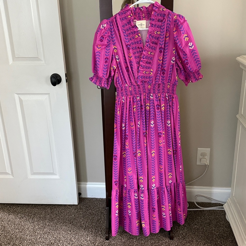 Umgee Bright Magenta Patterned Maxi Dress